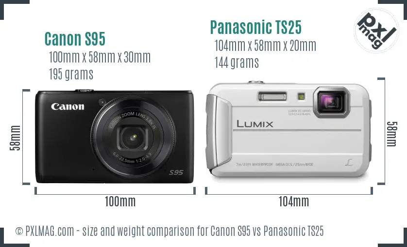 Canon S95 vs Panasonic TS25 size comparison