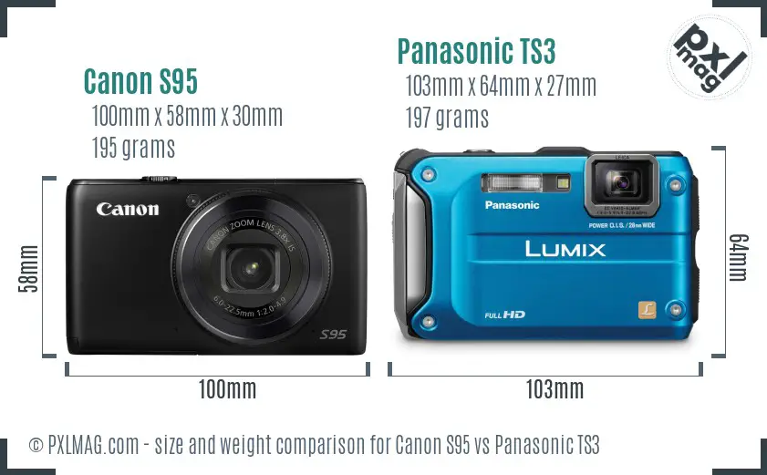 Canon S95 vs Panasonic TS3 size comparison