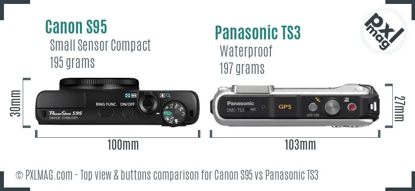 Canon S95 vs Panasonic TS3 top view buttons comparison