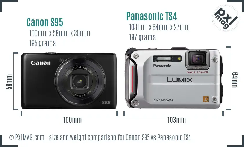 Canon S95 vs Panasonic TS4 size comparison