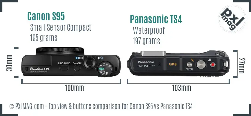 Canon S95 vs Panasonic TS4 top view buttons comparison