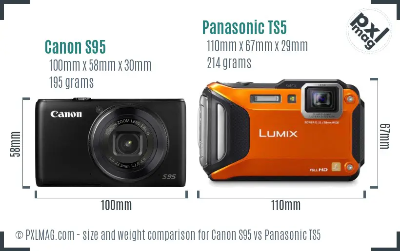 Canon S95 vs Panasonic TS5 size comparison Canon S95 vs Panasonic TS5 size comparison