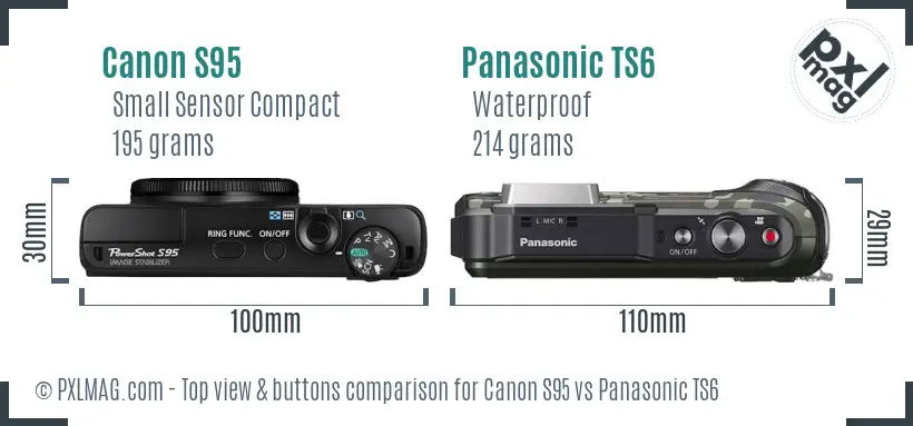 Canon S95 vs Panasonic TS6 top view buttons comparison