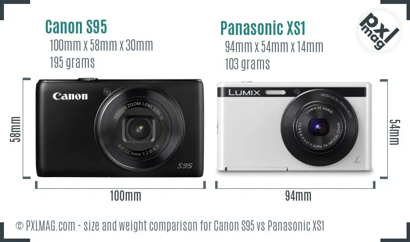 Canon S95 vs Panasonic XS1 size comparison