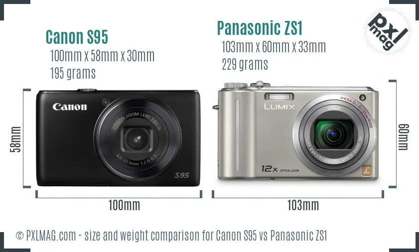 Canon S95 vs Panasonic ZS1 size comparison