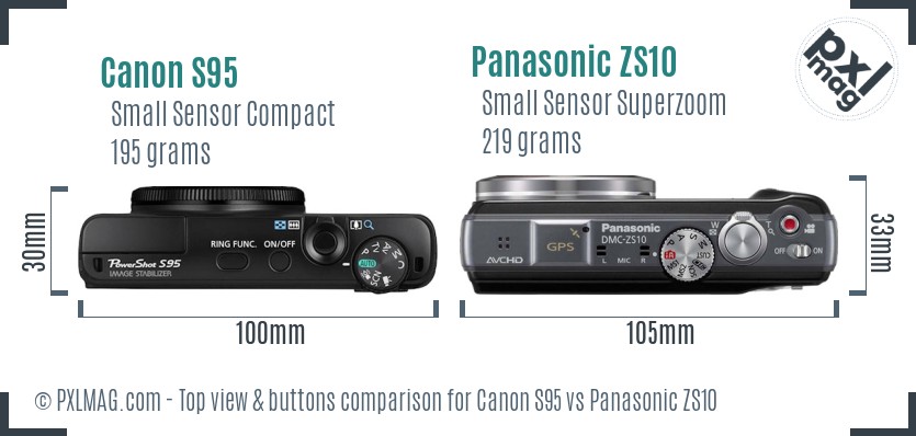 Canon S95 vs Panasonic ZS10 top view buttons comparison