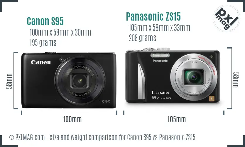 Canon S95 vs Panasonic ZS15 size comparison Canon S95 vs Panasonic ZS15 size comparison