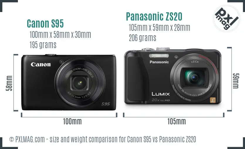 Canon S95 vs Panasonic ZS20 size comparison