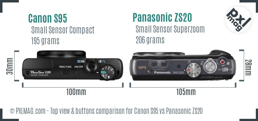 Canon S95 vs Panasonic ZS20 top view buttons comparison
