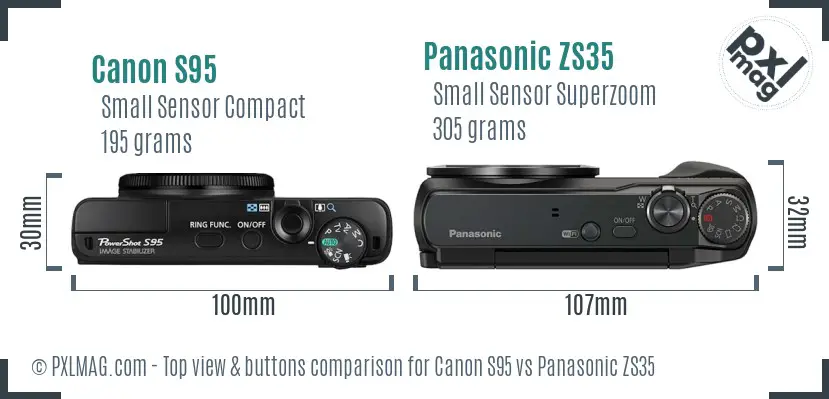 Canon S95 vs Panasonic ZS35 top view buttons comparison