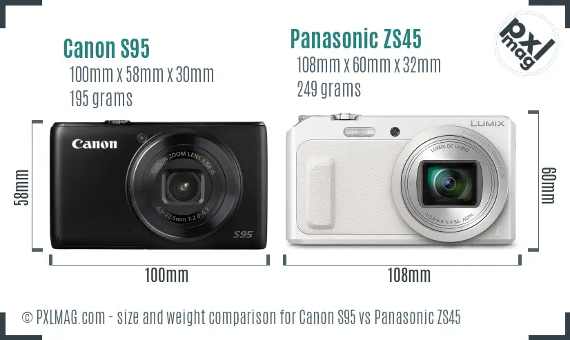 Canon S95 vs Panasonic ZS45 size comparison
