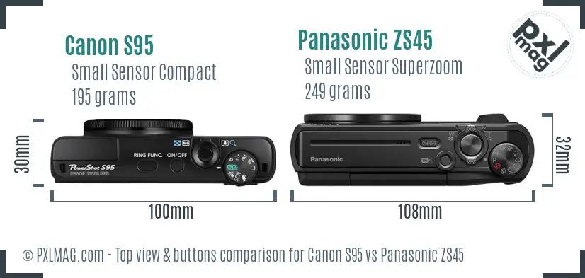 Canon S95 vs Panasonic ZS45 top view buttons comparison