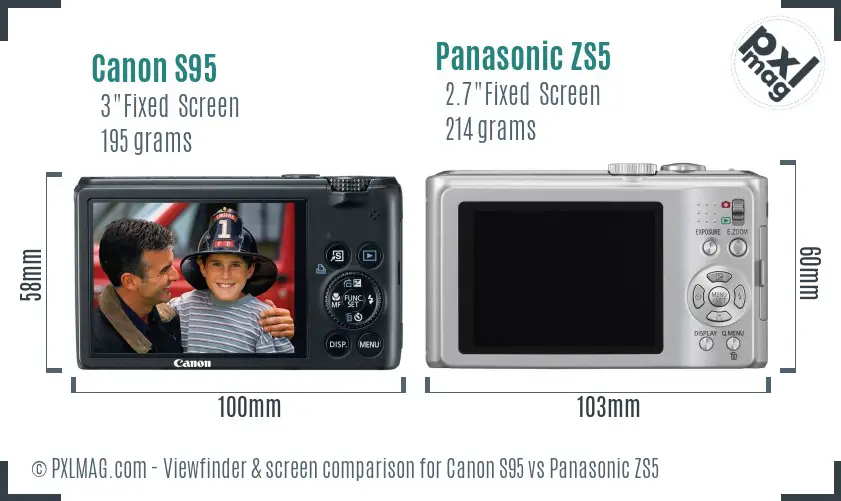 Canon S95 vs Panasonic ZS5 Screen and Viewfinder comparison Canon S95 vs Panasonic ZS5 Screen and Viewfinder comparison