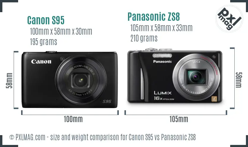 Canon S95 vs Panasonic ZS8 size comparison