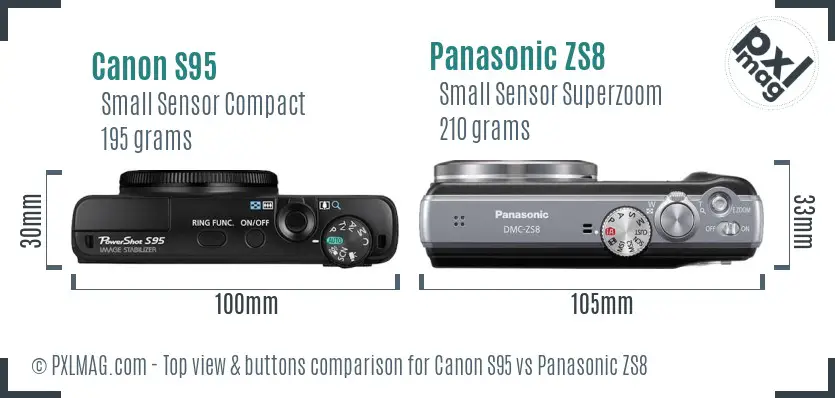 Canon S95 vs Panasonic ZS8 top view buttons comparison