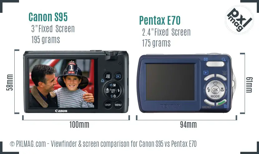 Canon S95 vs Pentax E70 Screen and Viewfinder comparison