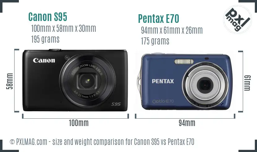 Canon S95 vs Pentax E70 size comparison