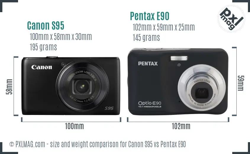 Canon S95 vs Pentax E90 size comparison Canon S95 vs Pentax E90 size comparison