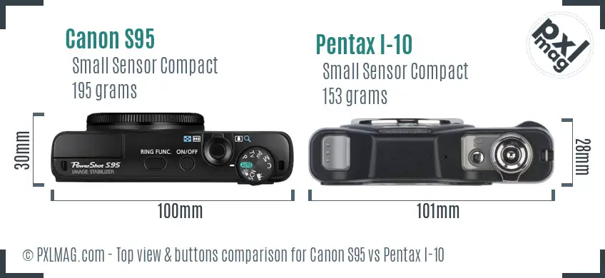 Canon S95 vs Pentax I-10 top view buttons comparison