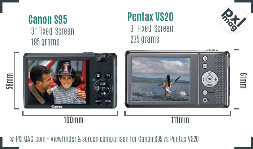 Canon S95 vs Pentax VS20 Screen and Viewfinder comparison