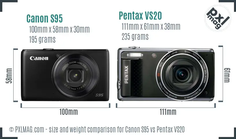 Canon S95 vs Pentax VS20 size comparison