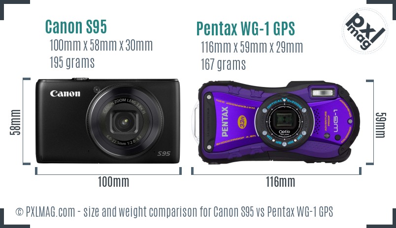 Canon S95 vs Pentax WG-1 GPS size comparison