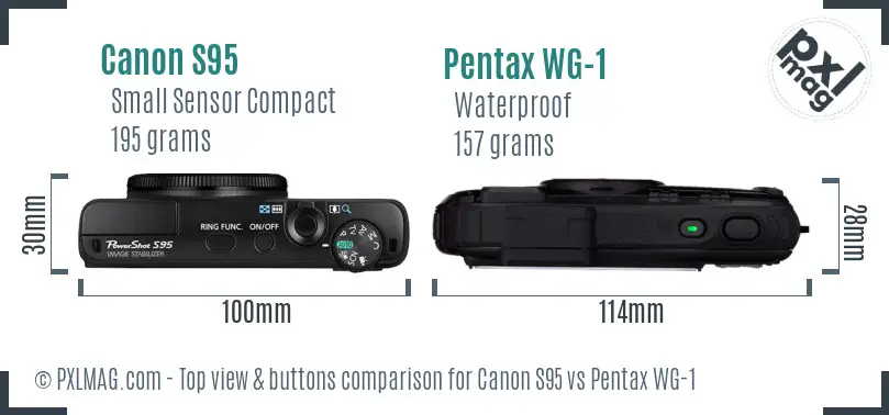 Canon S95 vs Pentax WG-1 top view buttons comparison
