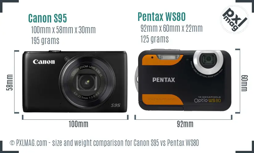 Canon S95 vs Pentax WS80 size comparison