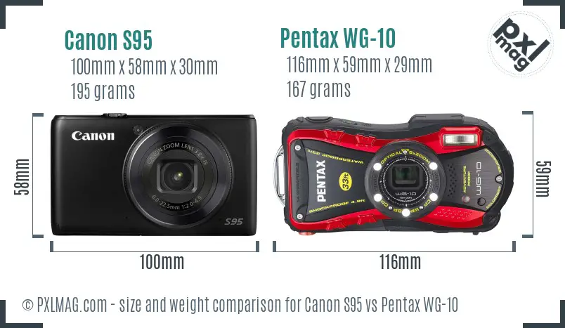 Canon S95 vs Pentax WG-10 size comparison