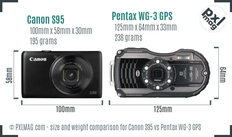 Canon S95 vs Pentax WG-3 GPS size comparison