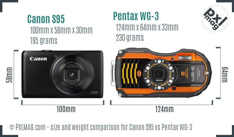 Canon S95 vs Pentax WG-3 size comparison