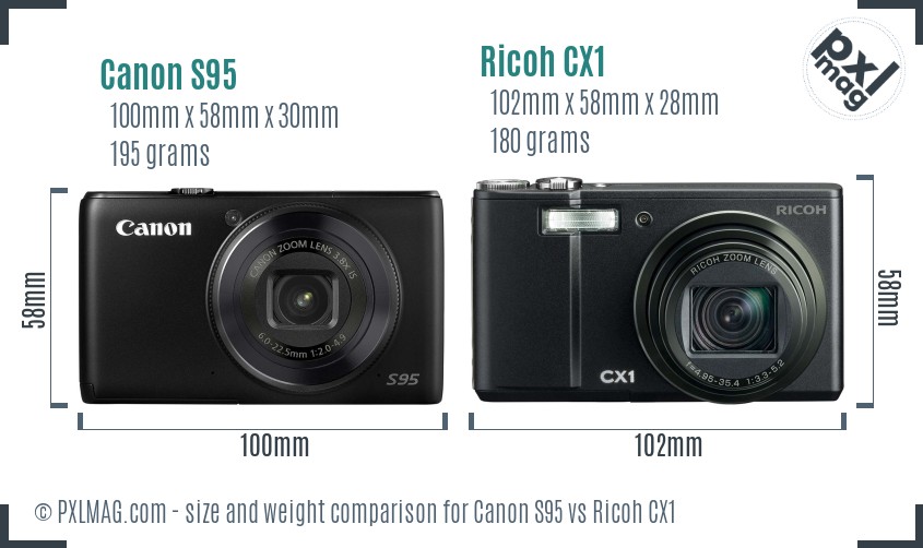 Canon S95 vs Ricoh CX1 size comparison