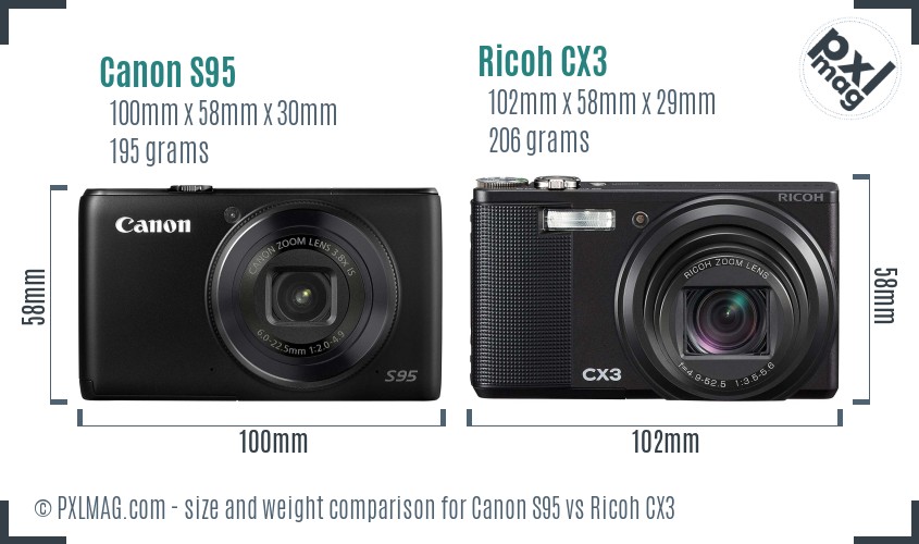 Canon S95 vs Ricoh CX3 size comparison Canon S95 vs Ricoh CX3 size comparison