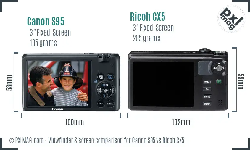 Canon S95 vs Ricoh CX5 Screen and Viewfinder comparison Canon S95 vs Ricoh CX5 Screen and Viewfinder comparison