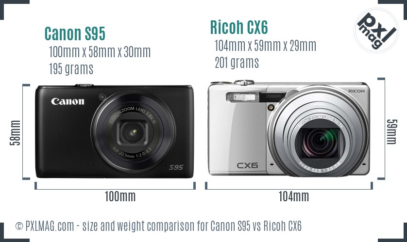 Canon S95 vs Ricoh CX6 size comparison Canon S95 vs Ricoh CX6 size comparison