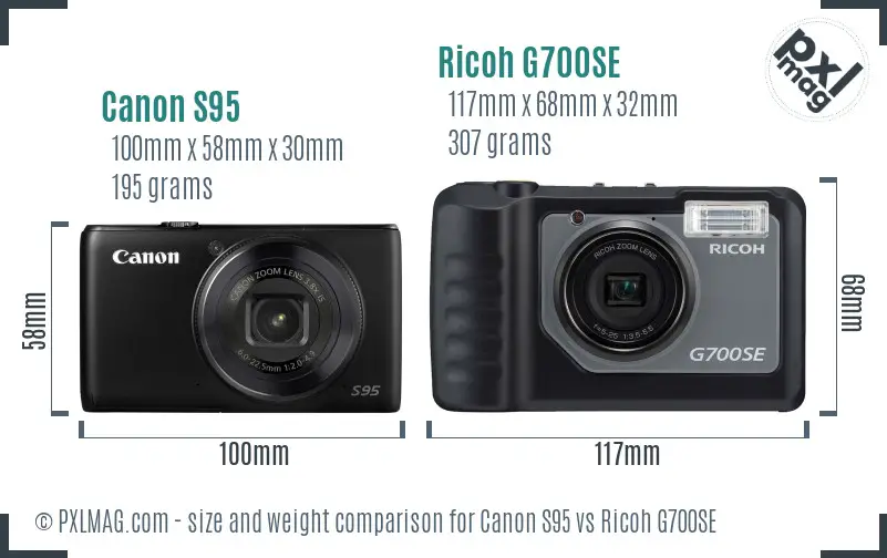 Canon S95 vs Ricoh G700SE size comparison Canon S95 vs Ricoh G700SE size comparison