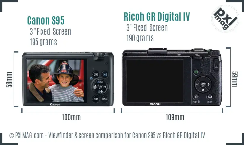 Canon S95 vs Ricoh GR Digital IV Screen and Viewfinder comparison