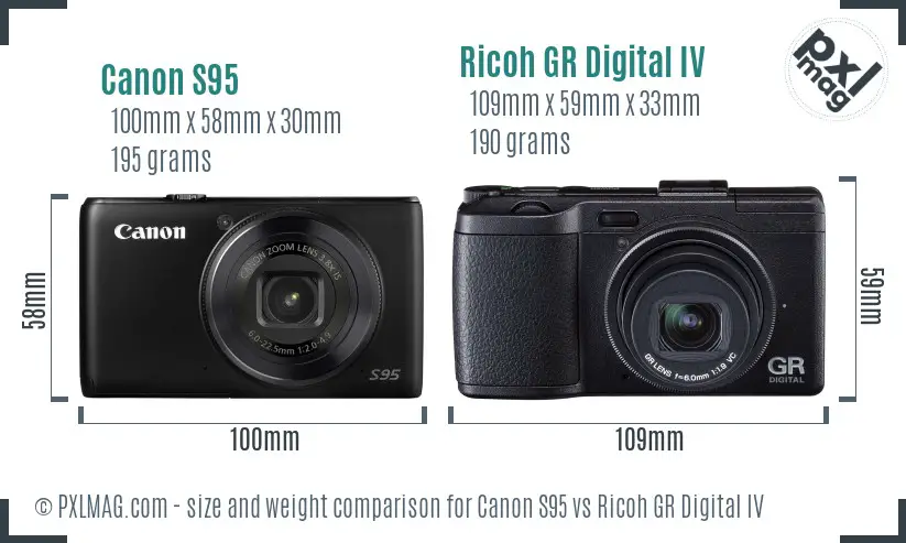 Canon S95 vs Ricoh GR Digital IV size comparison