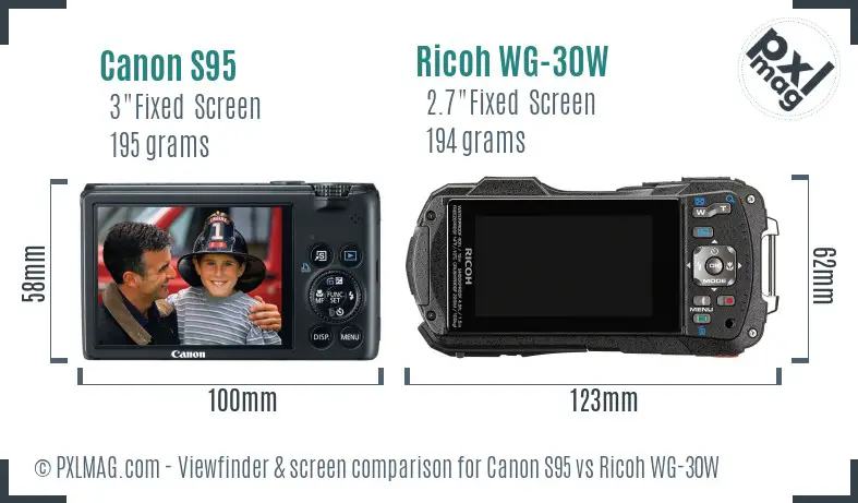 Canon S95 vs Ricoh WG-30W Screen and Viewfinder comparison