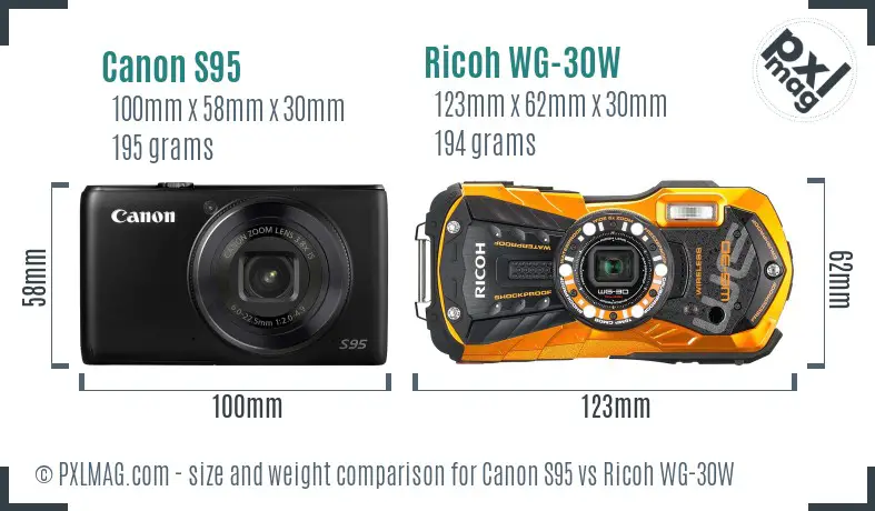 Canon S95 vs Ricoh WG-30W size comparison