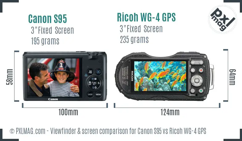 Canon S95 vs Ricoh WG-4 GPS Screen and Viewfinder comparison