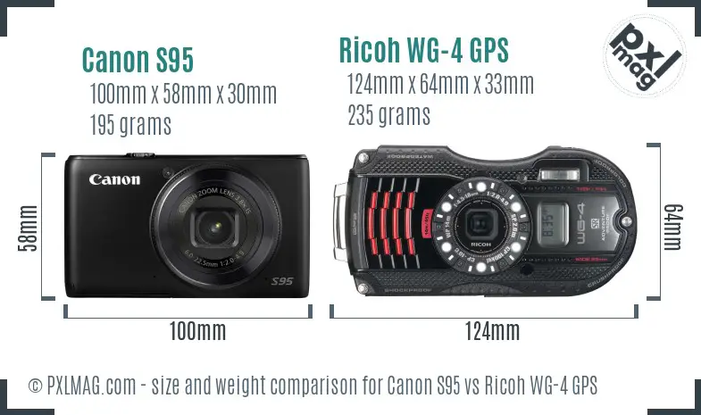 Canon S95 vs Ricoh WG-4 GPS size comparison