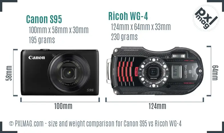 Canon S95 vs Ricoh WG-4 size comparison