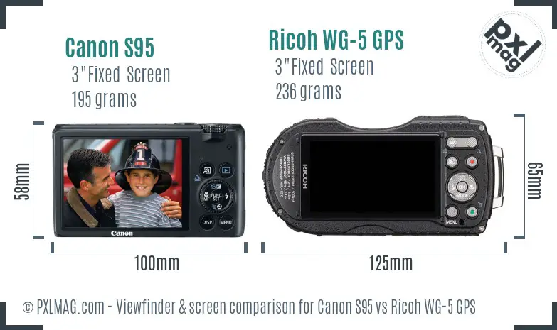 Canon S95 vs Ricoh WG-5 GPS Screen and Viewfinder comparison