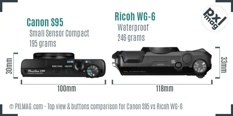 Canon S95 vs Ricoh WG-6 top view buttons comparison