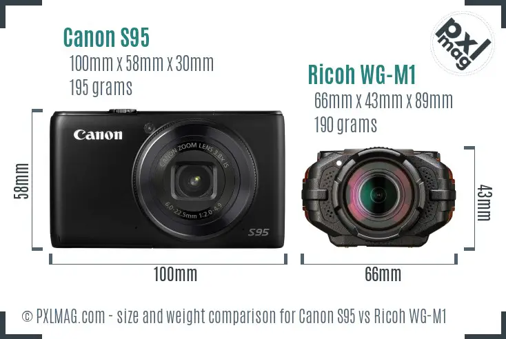 Canon S95 vs Ricoh WG-M1 size comparison