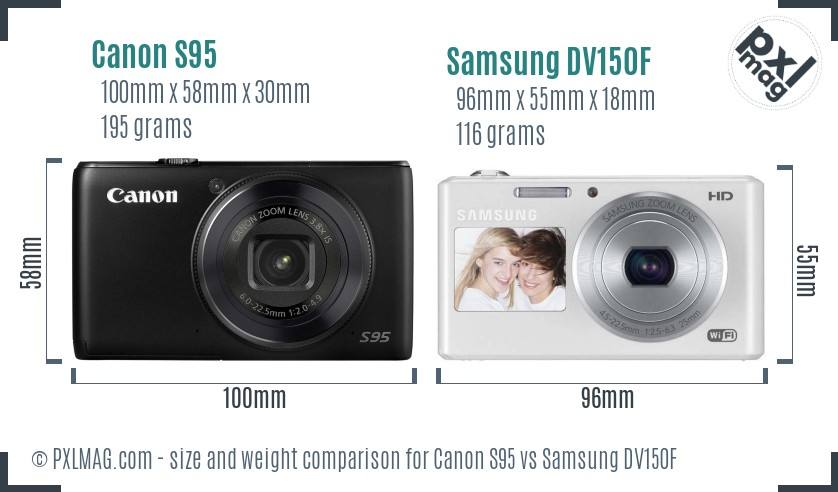 Canon S95 vs Samsung DV150F size comparison Canon S95 vs Samsung DV150F size comparison