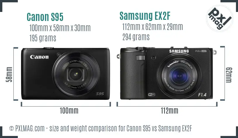 Canon S95 vs Samsung EX2F size comparison