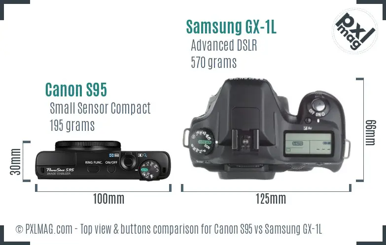 Canon S95 vs Samsung GX-1L top view buttons comparison