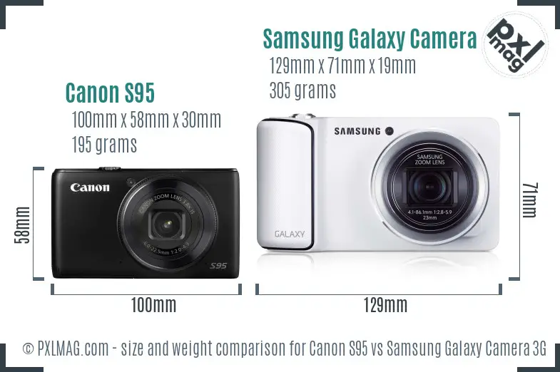 Canon S95 vs Samsung Galaxy Camera 3G size comparison Canon S95 vs Samsung Galaxy Camera 3G size comparison